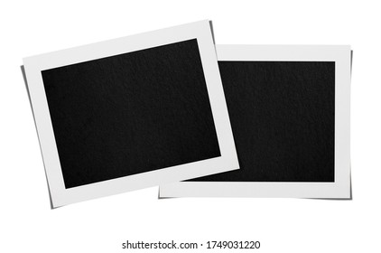 Two Photo Frames Paper Vintage White And Black. Old Empty Border To Family Album. Isolated With Clipping Path