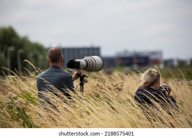 Two Photographers Looking For A Bird In The Reeds