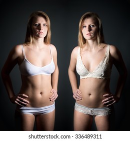 Two Photos Of The Same Underwear Model In Different Poses