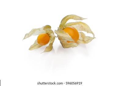 Two physalis with shadow on white background