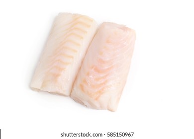 Two A Piece Raw Cod,  Fish On White  Background