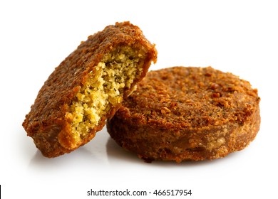 Two pieces of falafel isolated on white.