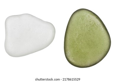 Two Pieces Of Sea Glass Isolated On White Background