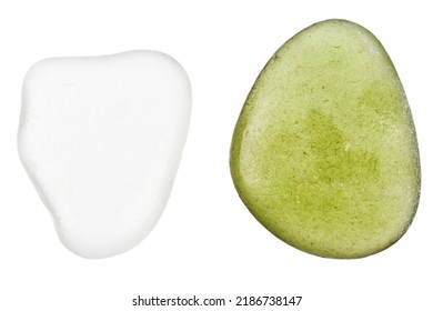 Two Pieces Of Sea Glass Isolated On White Background