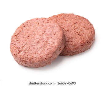 Two Pieces Of Vegetarian Ground Meat Analogue For Burger Isolated On White Background