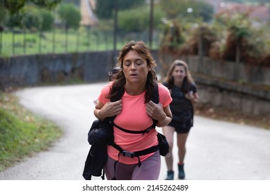 Two pilgrims on the Portuguese Camino de Santiago in O Viso, Redondela
