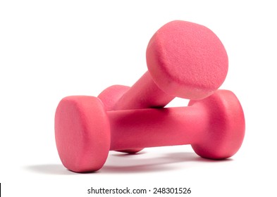 Two Pink Dumbells Isolated On White Background.