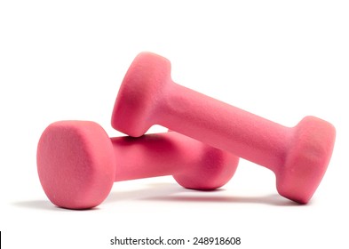 Two Pink Dumbells Isolated On White Background.