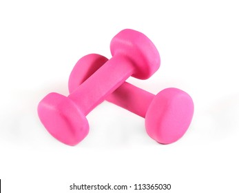 Two pink glossy dumbbell isolated on white - Shutterstock ID 113365030