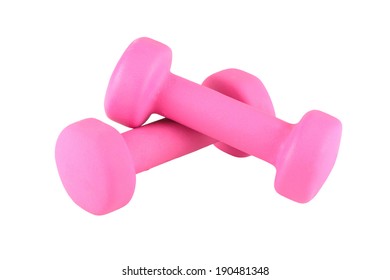 Two pink glossy dumbbell isolated on white - Shutterstock ID 190481348