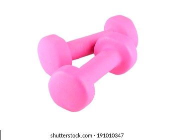 Two pink glossy dumbbell isolated on white  - Shutterstock ID 191010347