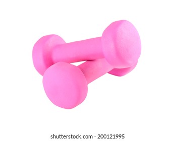 Two pink glossy dumbbell isolated on white  - Shutterstock ID 200121995