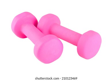 Two pink glossy dumbbell isolated on white - Shutterstock ID 210123469