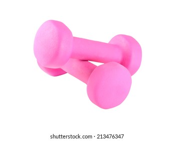 Two pink glossy dumbbell isolated on white  - Shutterstock ID 213476347