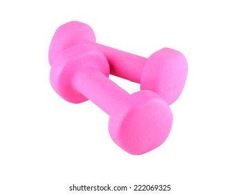Two pink glossy dumbbell isolated on white  - Shutterstock ID 222069325