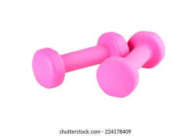 Two pink glossy dumbbell isolated on white - Shutterstock ID 224178409