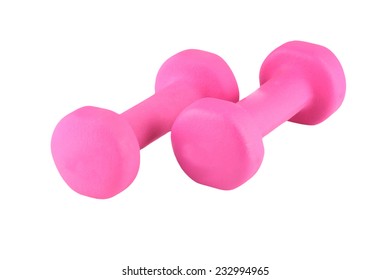 Two pink glossy dumbbell isolated on white  - Shutterstock ID 232994965
