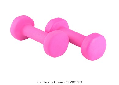 Two pink glossy dumbbell isolated on white  - Shutterstock ID 235294282