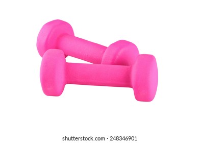 Two pink glossy dumbbell isolated on white  - Shutterstock ID 248346901