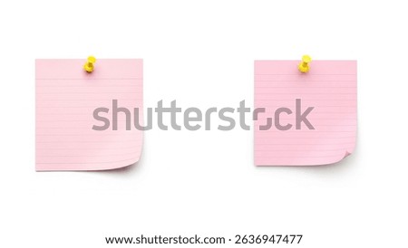 Two Pink Lined Sticky Notes with Yellow Pushpins