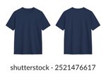 Two Plain Navy Blue T shirts on a White Background Mockup, Front and Back View