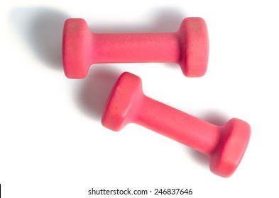 Two Plastic Coated Dumbells Isolated On White. Top View.