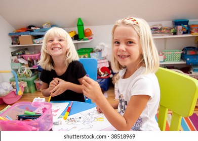 two preschool girls - Shutterstock ID 38518969