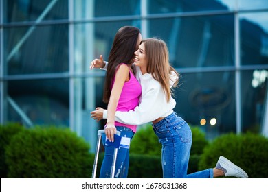 Two Pretty Women Meet Near The Airport