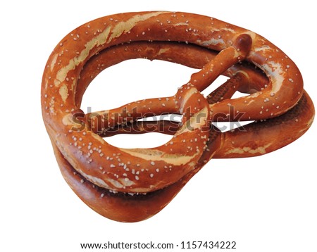Two pretzels with salt isolated on white background