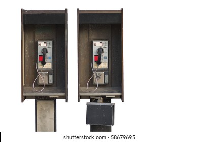 Two Public Pay Phones Isolated On White Background