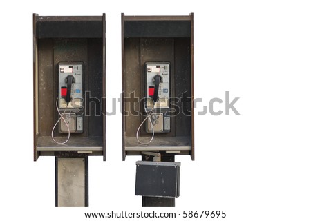 Two public pay phones isolated on white background