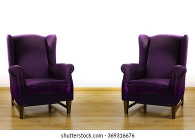 Two Purple Couch Isolated On White Background