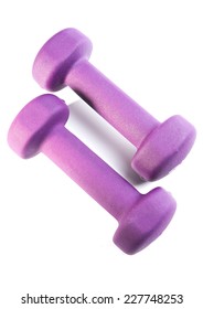 Two Purple Dumbells On White Background With