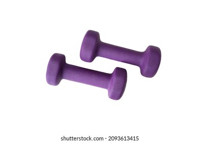 Two Purple Fitness Dumbbells Isolated