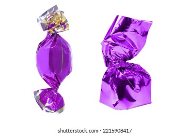 Two Purple Wrapped Candy Isolated On A White Background