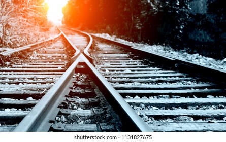 Two Railway Tracks Merge Together.