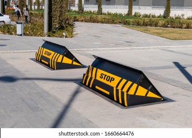 Two raisable road blockers for preventing of cars enter  - Shutterstock ID 1660664476