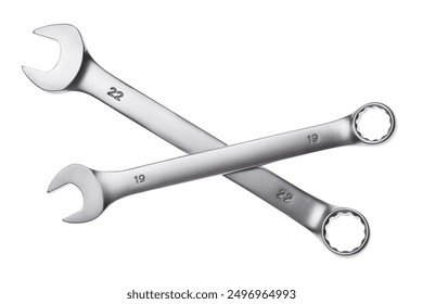 Two ratcheting wrenches isolated on white, top view. Auto mechanic tools - Powered by Shutterstock