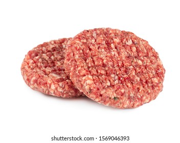Two Raw Burger Meats Isolated On White