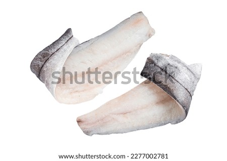 Two raw haddock fish fillets on kitchen table. Isolated on white background. Foto stock © 