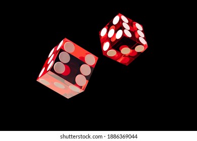 Two Real Precision Casino Craps Red Dice  On Black Background