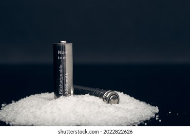 two rechargeable sodium ion batteries on a bunch of salt - Shutterstock ID 2022822626
