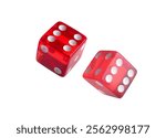 Two red dice in air on white background