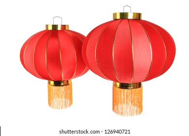 Two Red Lantern Isolated On White