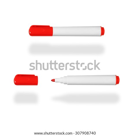 Two red marker image with the open and closed cap isolated on white background