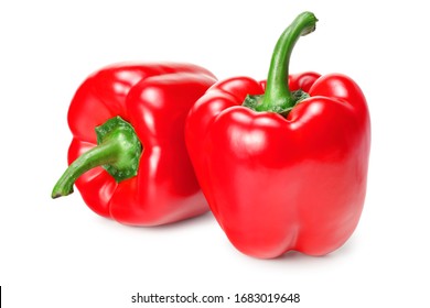 two red sweet bell peppers isolated on white background - Shutterstock ID 1683019648