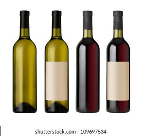 two  red and white wine bottles with blank labels, render. - Shutterstock ID 109697534