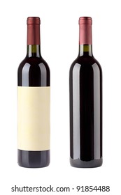 Two Red Wine Bottles With Blank Label Isolated On White