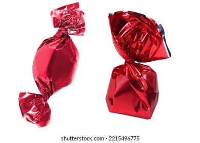 Two Red Wrapped Candy Isolated On A White Background