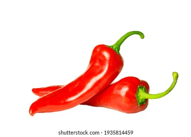 two ripe fruits of red chilli peppers isolated on white background